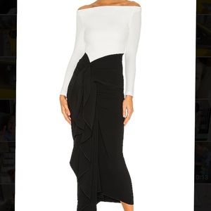 NWT SOLACE London Lotus Midi Dress Black & White Gown Formal Ruffle Women's 4